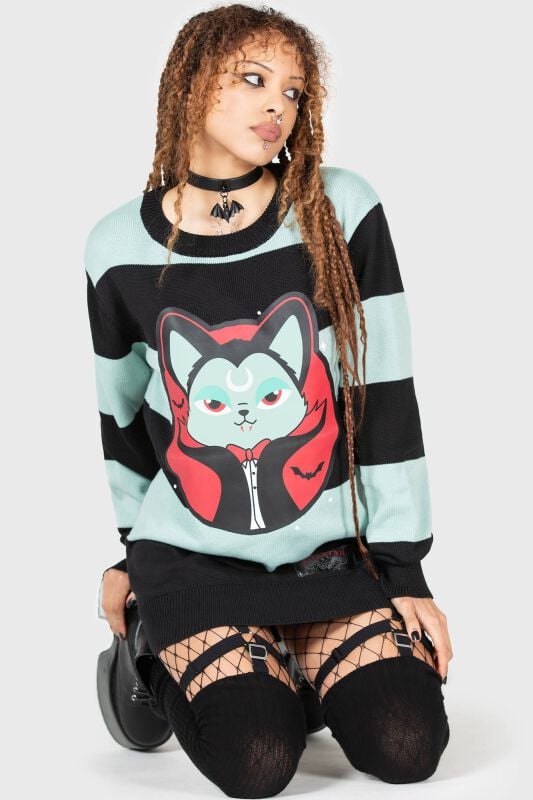 Gothicana By Emp "Vampurr Stripe Jumper (Mint)" Knit Jumper Black-mint By THE VAMPURR By KILLSTAR