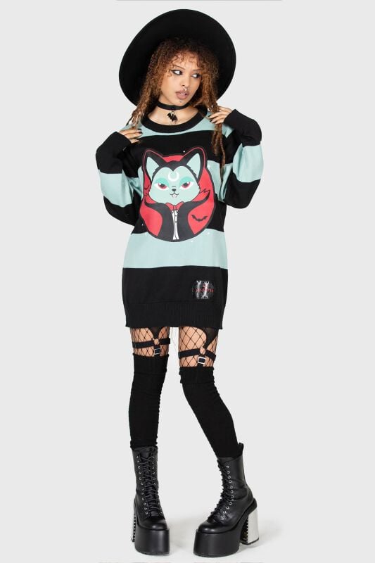 Gothicana By Emp "Vampurr Stripe Jumper (Mint)" Knit Jumper Black-mint By THE VAMPURR By KILLSTAR