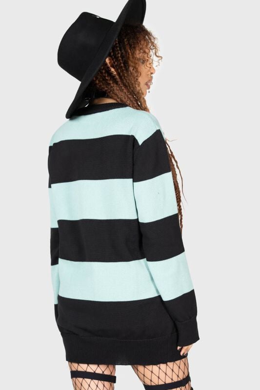 Gothicana By Emp "Vampurr Stripe Jumper (Mint)" Knit Jumper Black-mint By THE VAMPURR By KILLSTAR