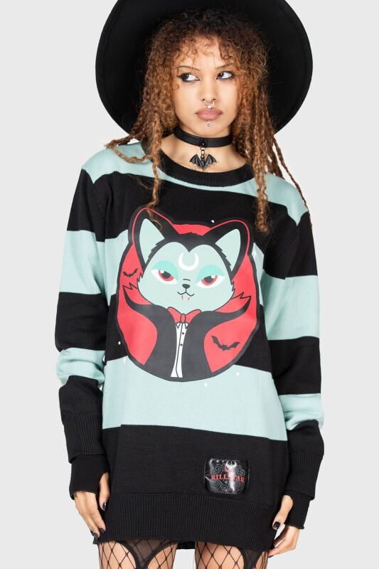 gothicana by emp "Vampurr Stripe Jumper (Mint)" Knit jumper black-mint by THE VAMPURR by KILLSTAR