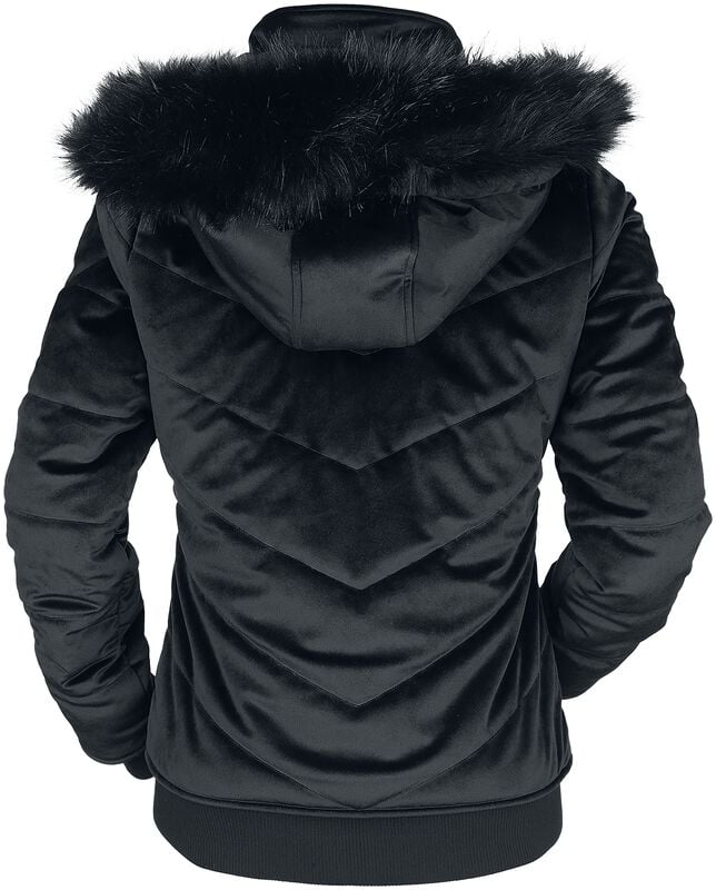 Gothicana By Emp "Velvet Winter Jacket With Faux-fur Hood" Winter Jacket Black By Black Premium By EMP