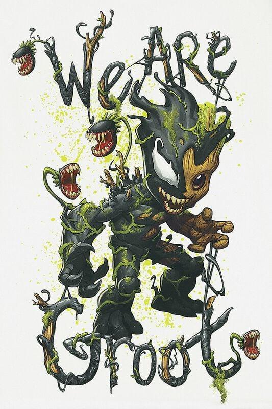 Gothicana By Emp "Venomized Groot - We Are Groot" T-Shirt White By Marvel