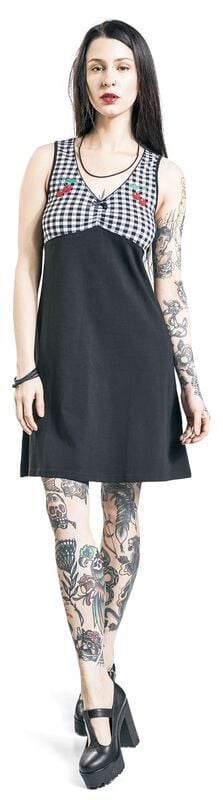 Gothicana By Emp "Vichy Cherry Dress" Midi Dress Black-white By Pussy Deluxe
