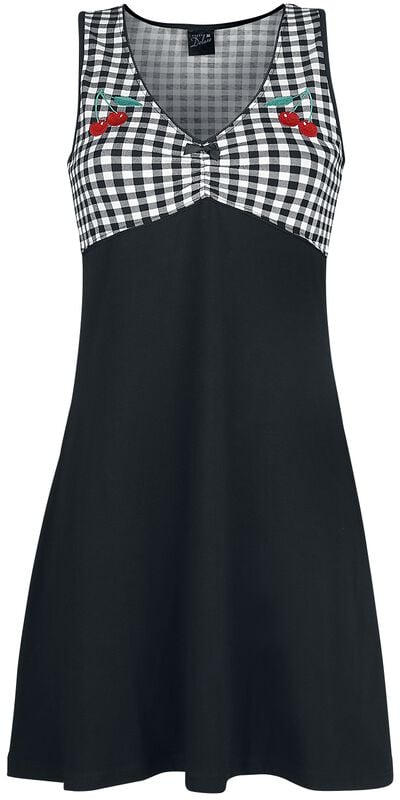 gothicana by emp "Vichy Cherry Dress" Midi Dress black-white by Pussy Deluxe