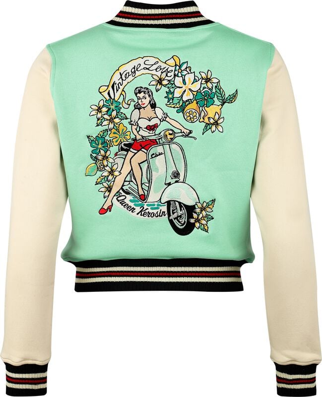 Gothicana By Emp "Vintage Love" Varsity Jacket Beige-green By Queen Kerosin