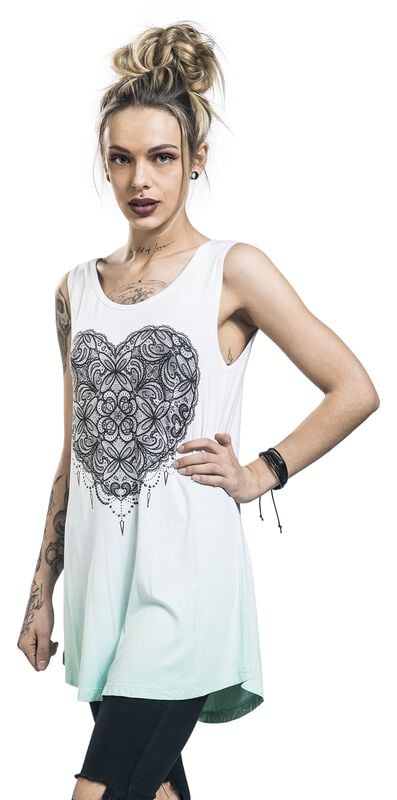 Gothicana By Emp "White Top With Colour-Gradient And Print" Top White-turquoise By Full Volume By EMP