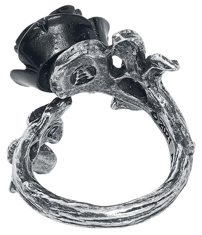 Gothicana By Emp "Wild Black Rose Ring" Ring Silver-coloured By Alchemy Gothic