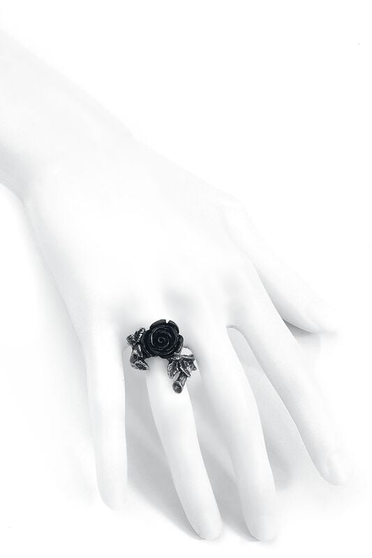 Gothicana By Emp "Wild Black Rose Ring" Ring Silver-coloured By Alchemy Gothic