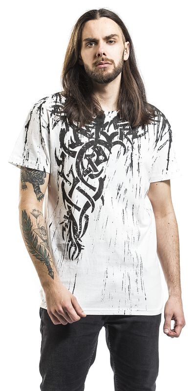 Gothicana By Emp "Wings Tattoo Splashed Strips" T-Shirt White By Outer Vision