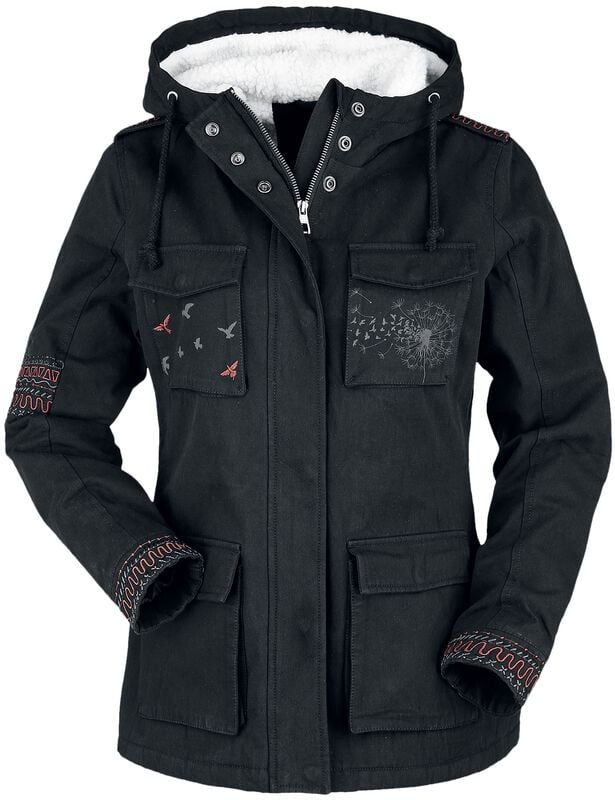 gothicana by emp "Winter Jacket with Prints and Embroidery" Winter Jacket black by Full Volume by EMP