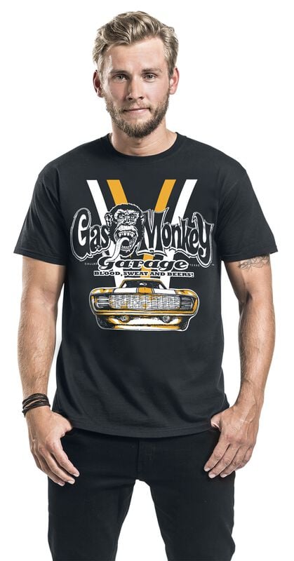 Gothicana By Emp "Yellow And White Car" T-Shirt Black By Gas Monkey Garage