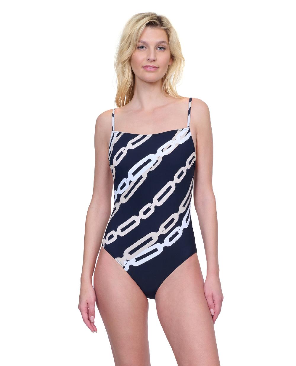 gottex Bejeweled Square Neck Lingerie Underwire One Piece Swimsuit Bejeweled