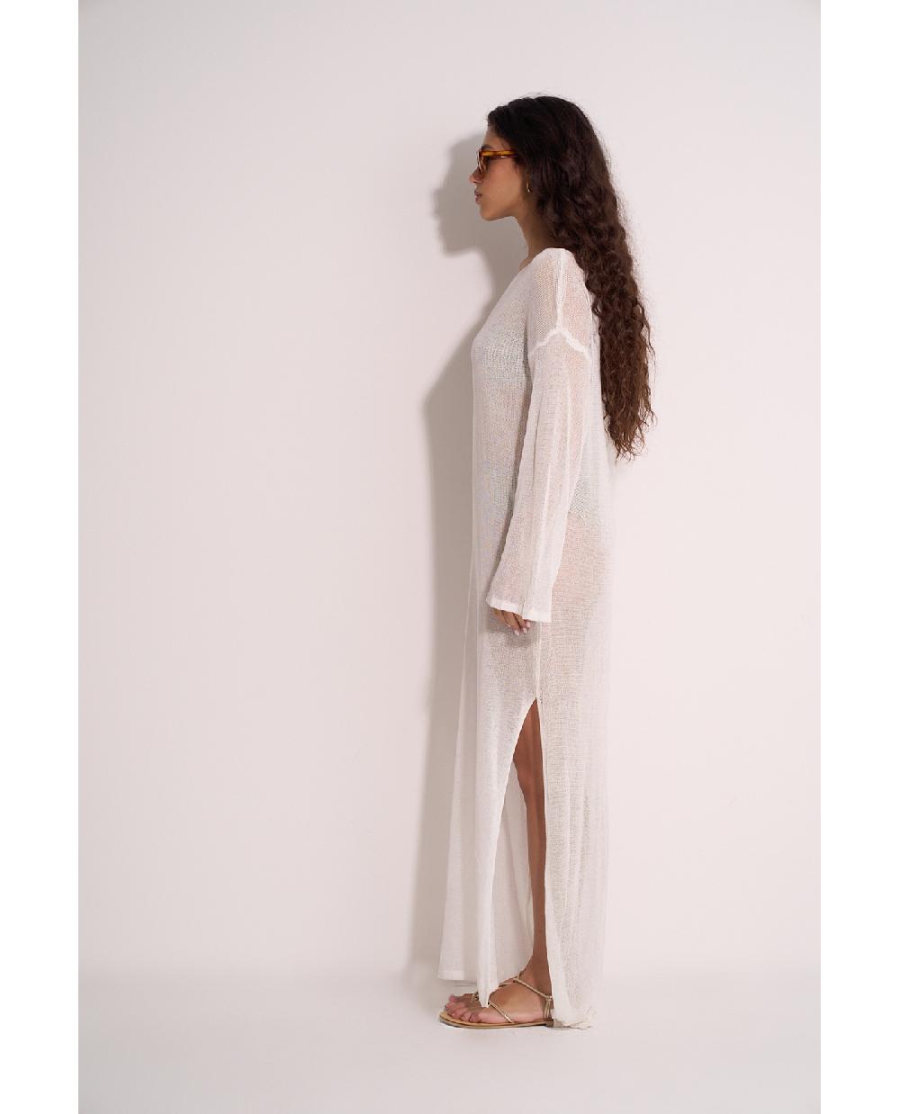 Gottex Classic Fishnet Long Sleeve Beach Dress White