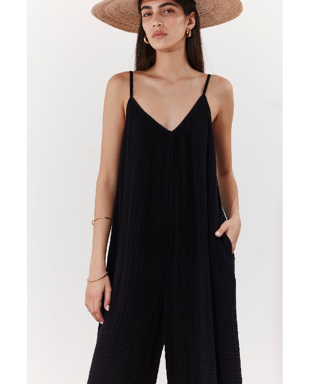 Gottex Cloudshore Oversized Jumpsuit Cover-Up Black