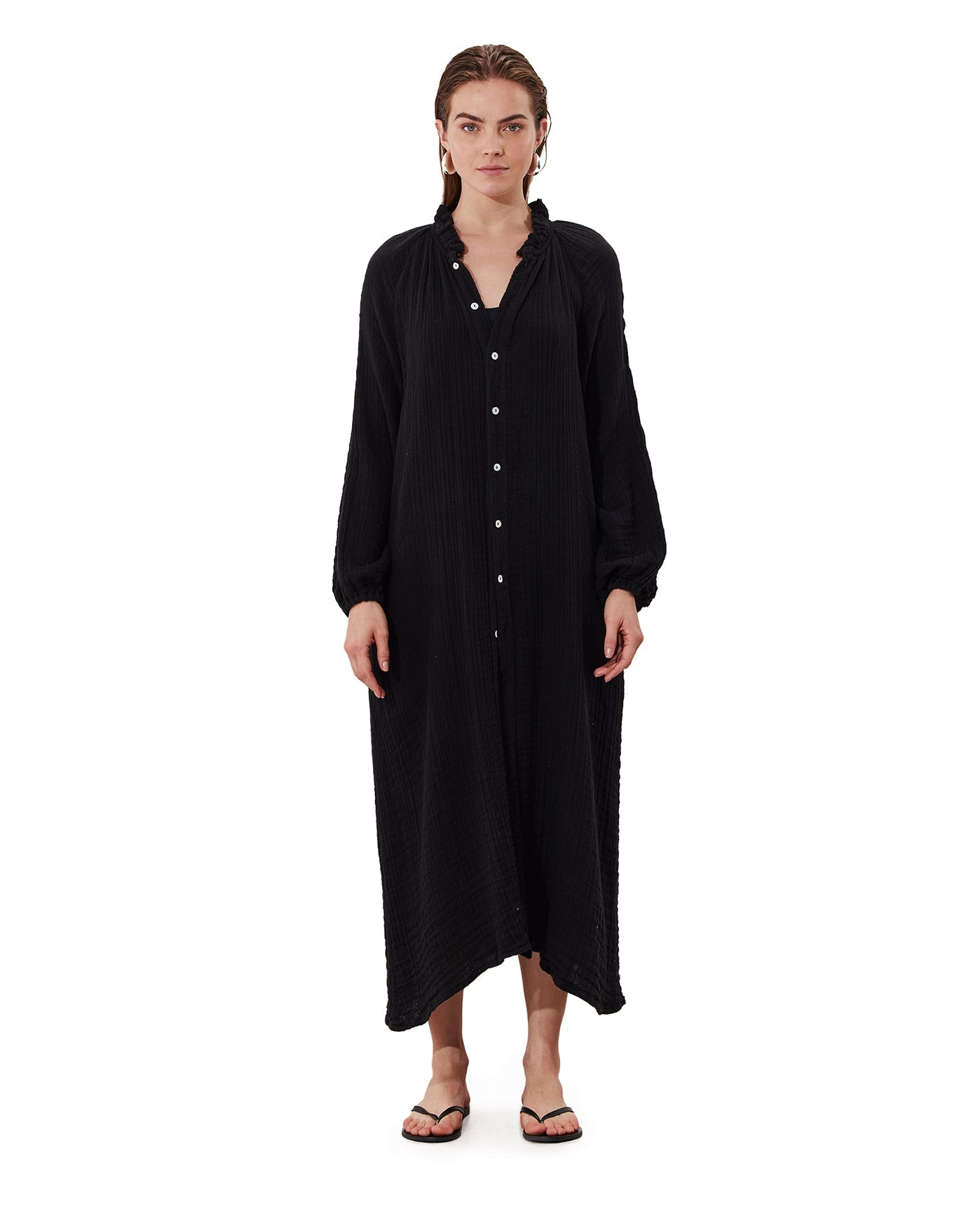 Gottex Cloudshore Ruffle Collar Dress Cover-Up Black