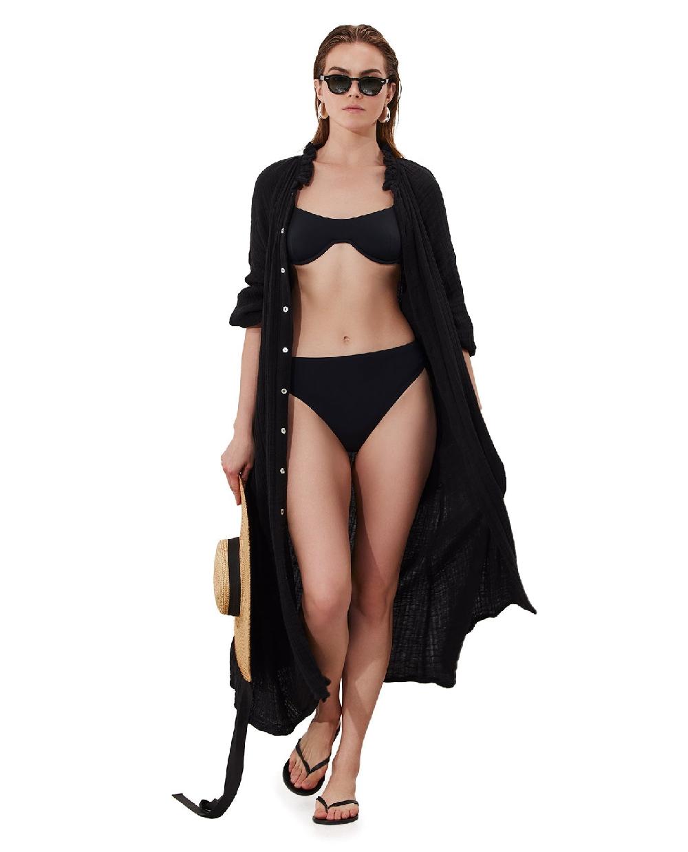 gottex Cloudshore Ruffle Collar Dress Cover-Up Black