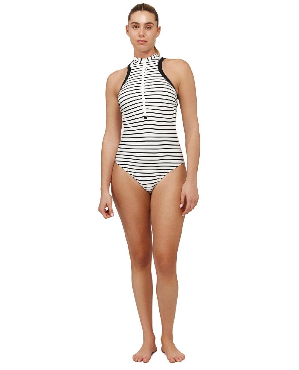 gottex Coco Textured High Neck Front Zip One Piece White