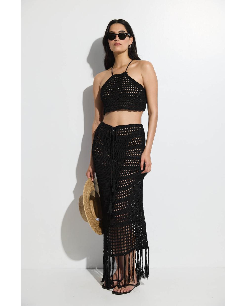 Gottex Crochet Fringe Skirt And Crop Top Set Fringe