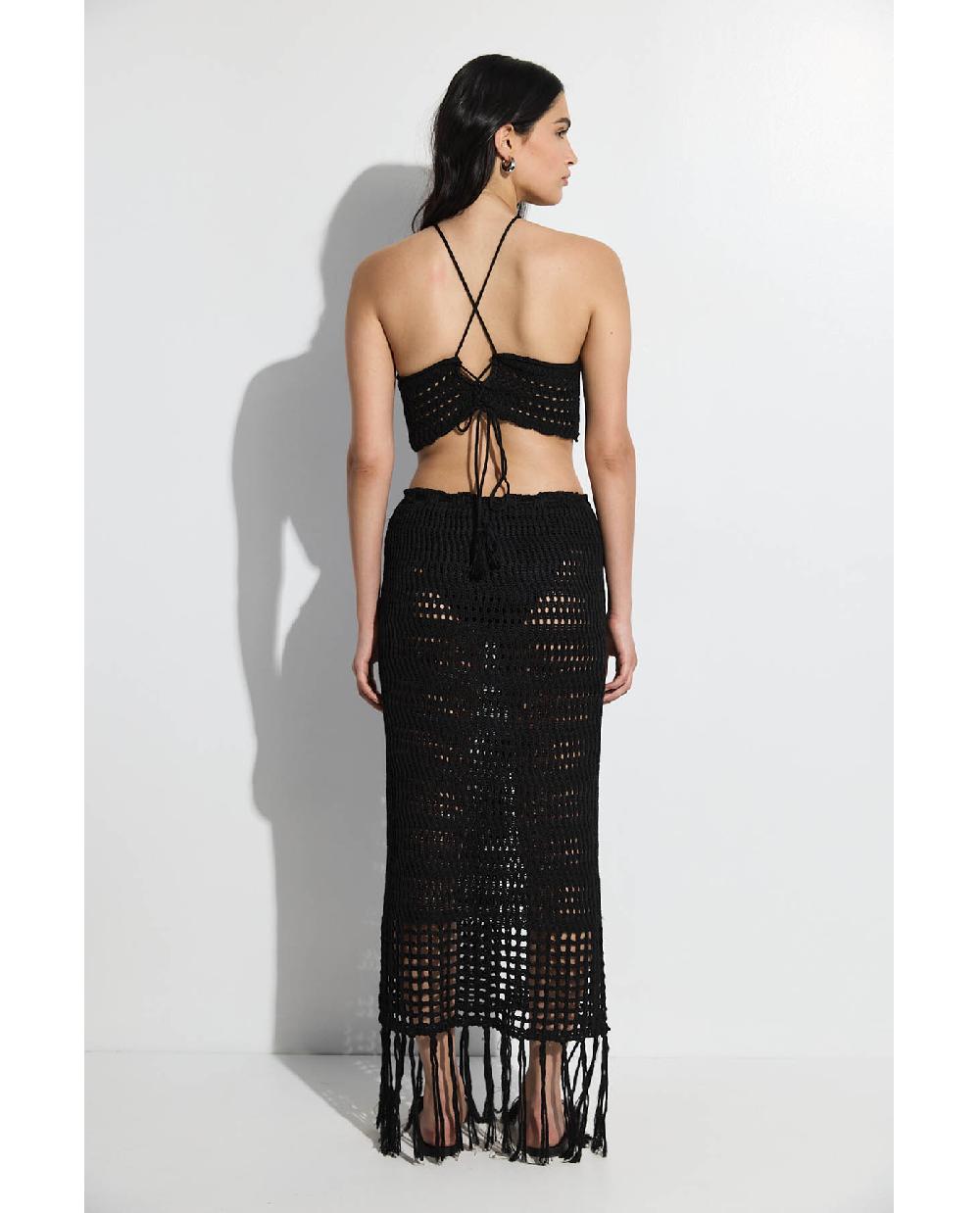 Gottex Crochet Fringe Skirt And Crop Top Set Fringe