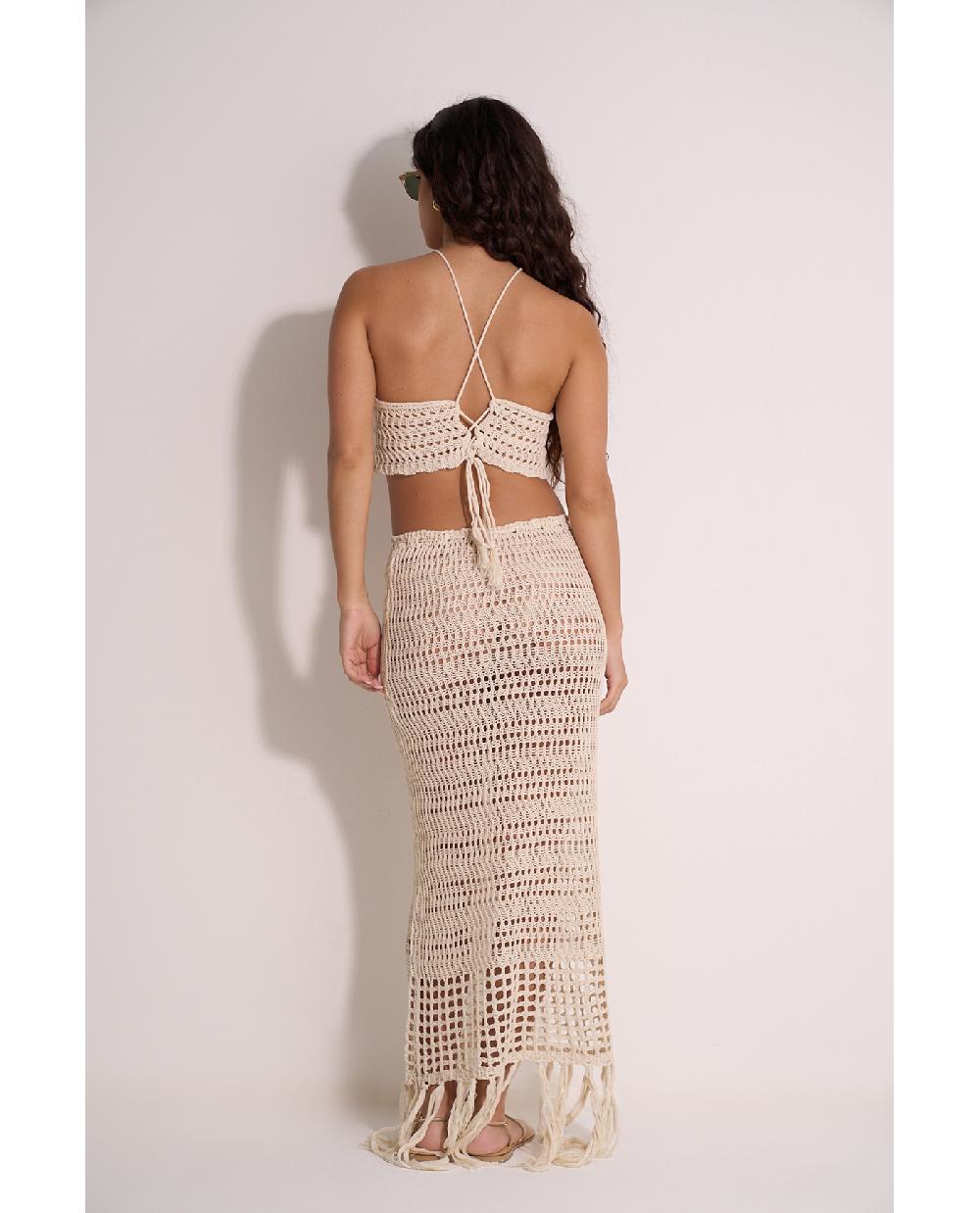 Gottex Crochet Fringe Skirt And Crop Top Set Fringe