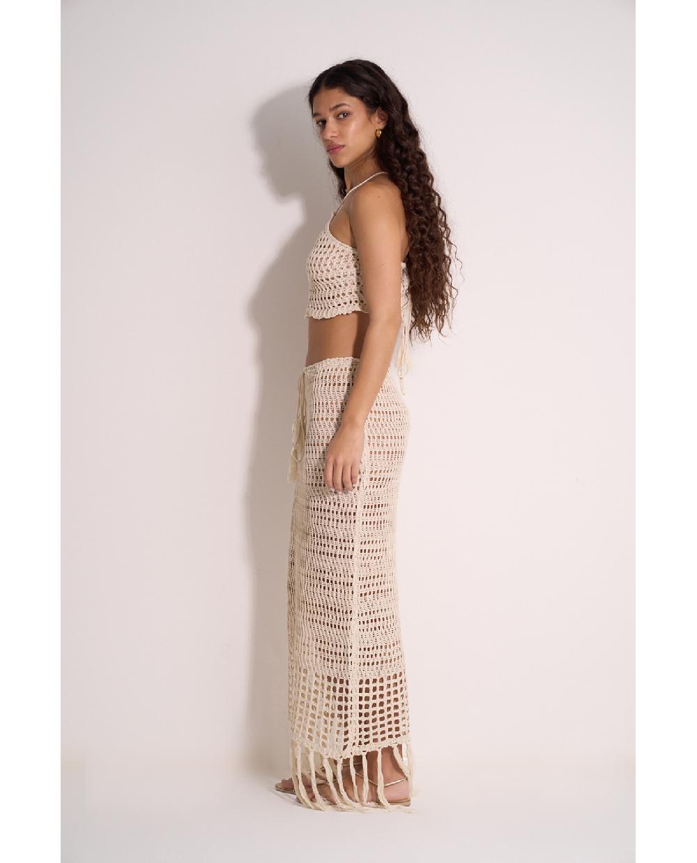 Gottex Crochet Fringe Skirt And Crop Top Set Fringe