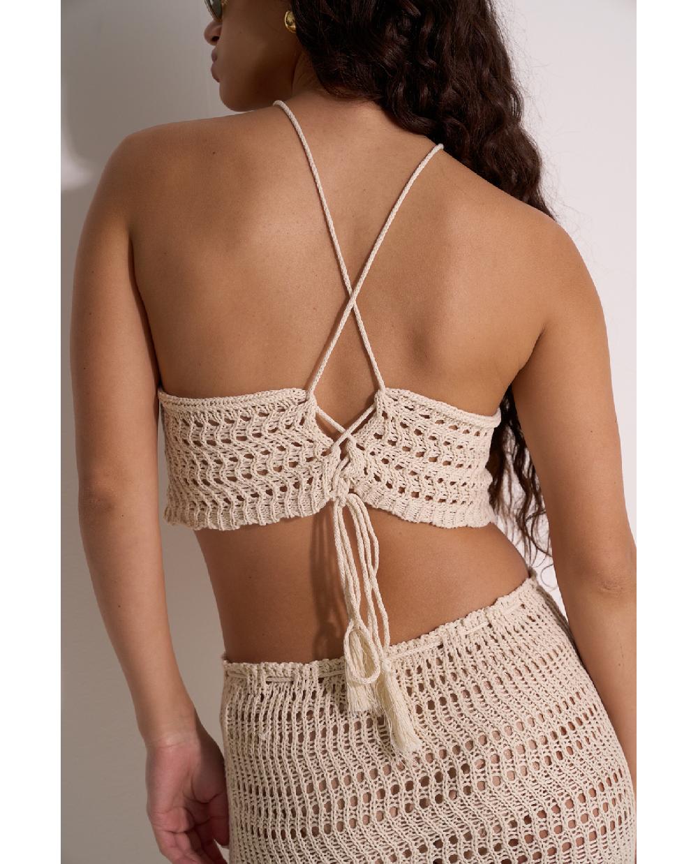 Gottex Crochet Fringe Skirt And Crop Top Set Fringe