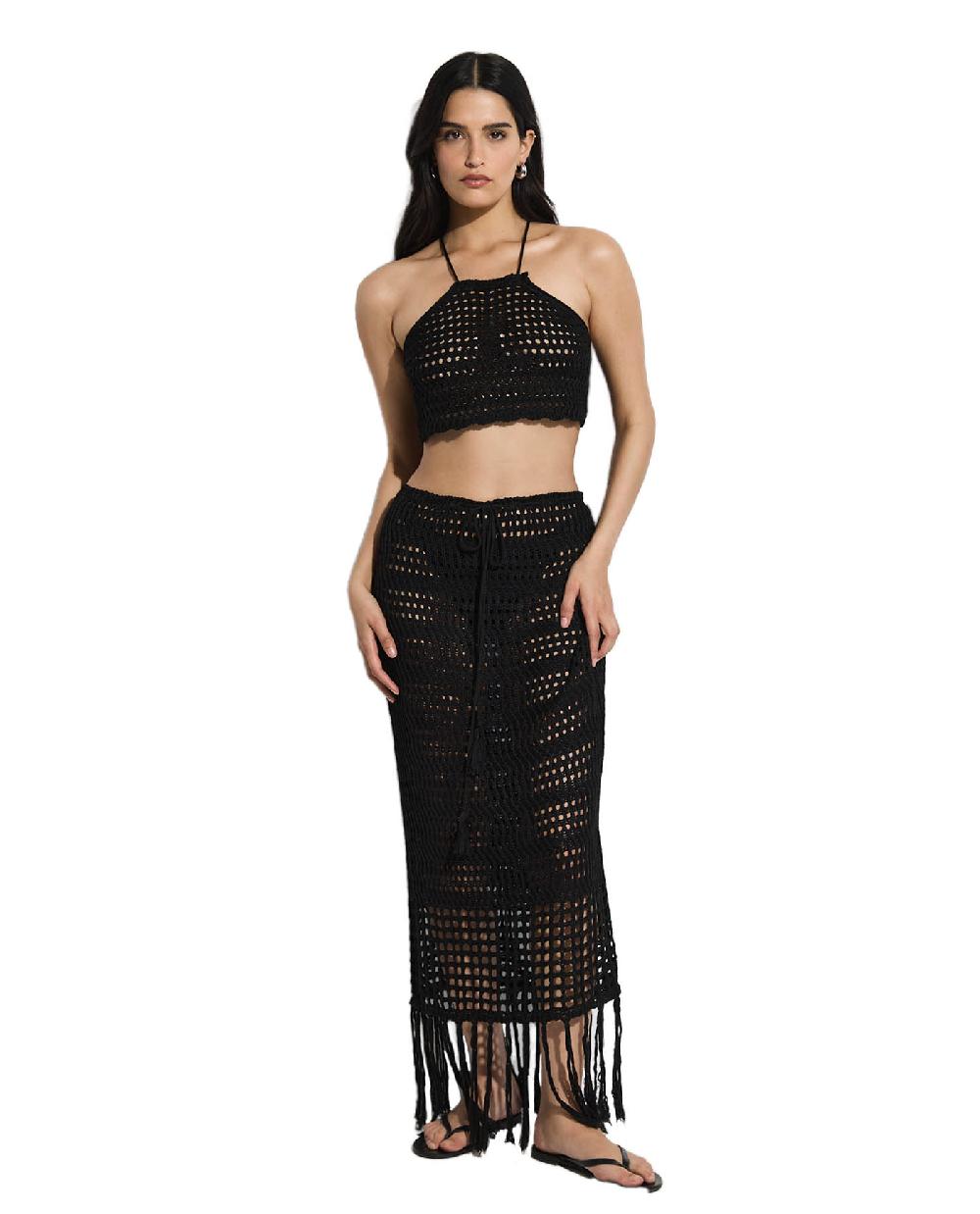 gottex Crochet Fringe Skirt and Crop Top Set Fringe