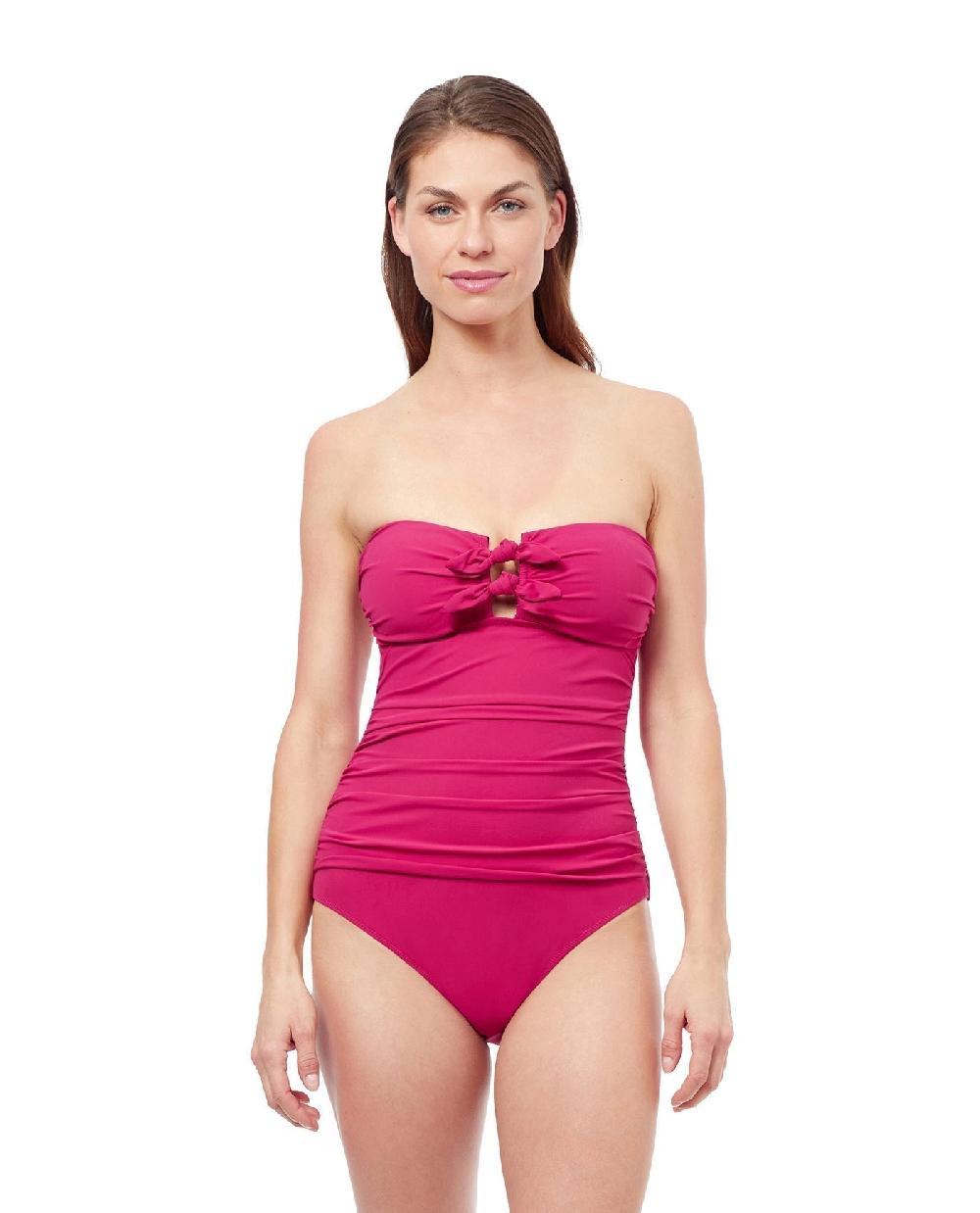 gottex Dandy Shirred Front Bandeau Strapless One Piece Swimsuit Red