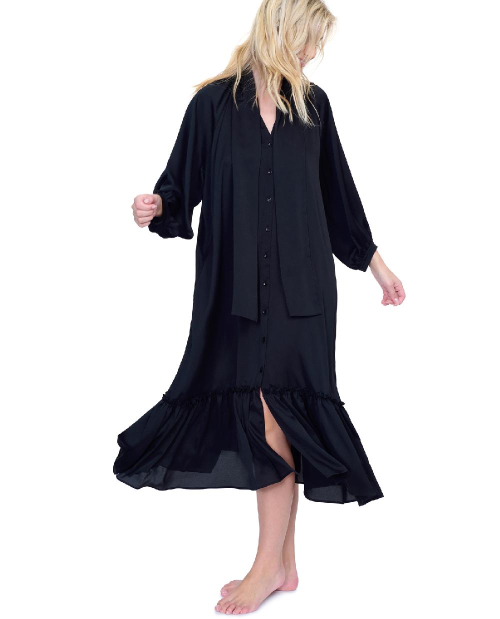 Gottex Day Dreamer Button Down Maxi Long Dress With Long Sleeves Swim Cover Up Day