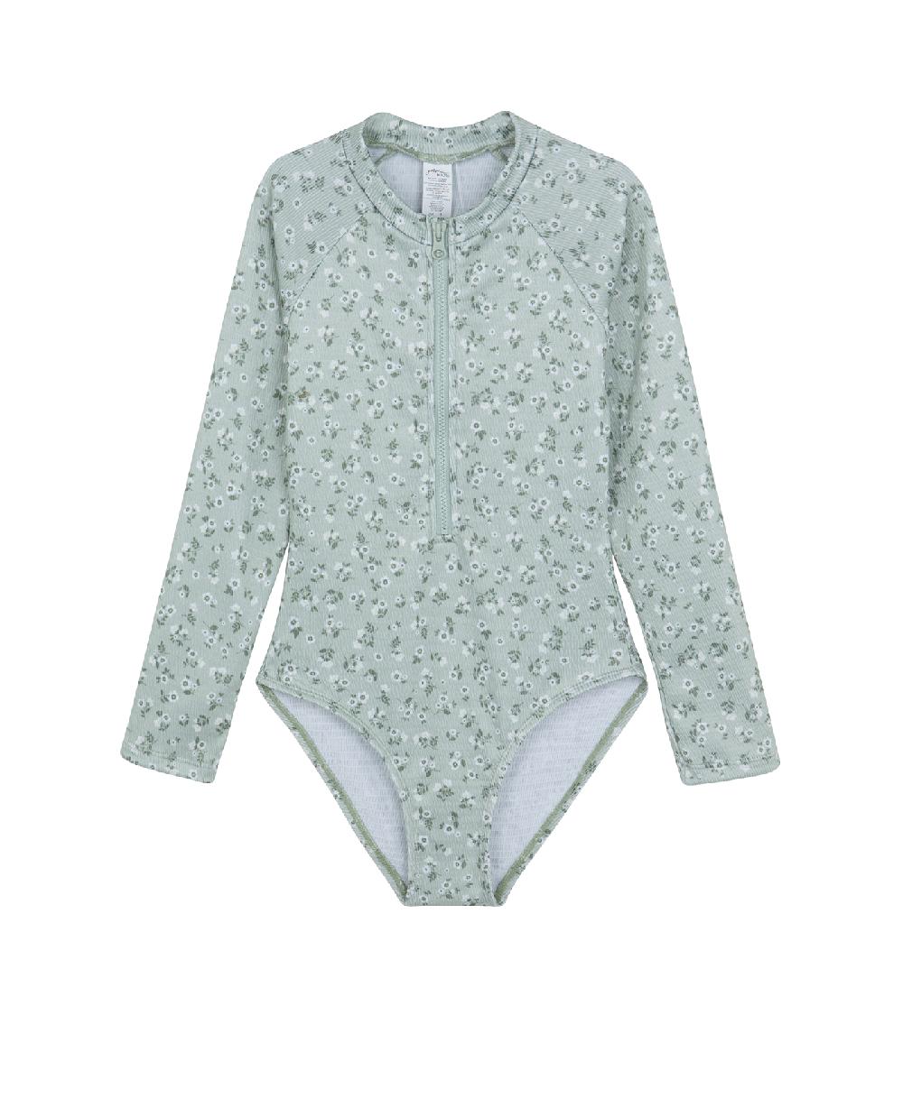 gottex Ditsy Dream Textured Long Sleeve Zip Front One Piece Ditsy