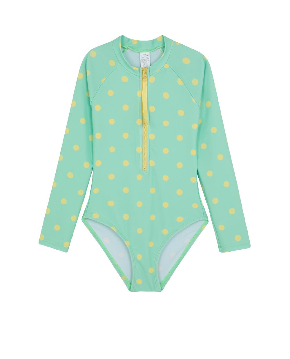 gottex Dot Dot Dot Long Sleeve Zip Front One Piece Green