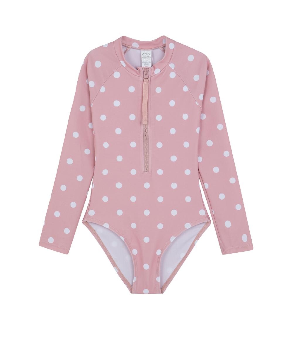 gottex Dot Dot Dot Long Sleeve Zip Front One Piece Pink
