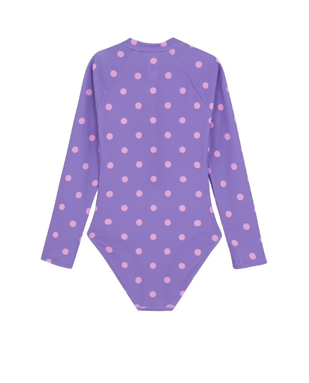 Gottex Dot Dot Dot Long Sleeve Zip Front One Piece Purple
