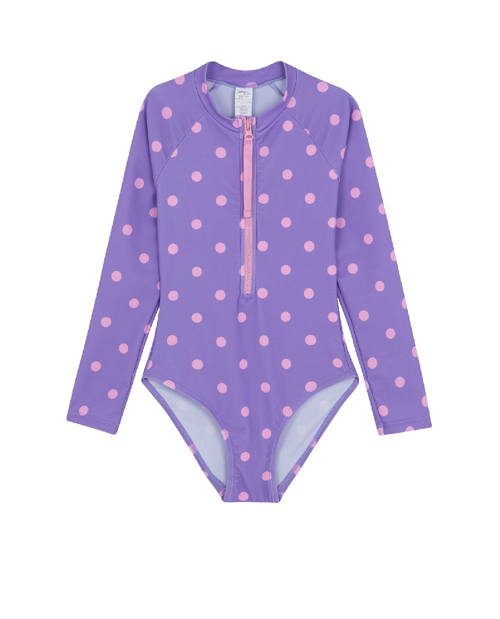 gottex Dot Dot Dot Long Sleeve Zip Front One Piece Purple
