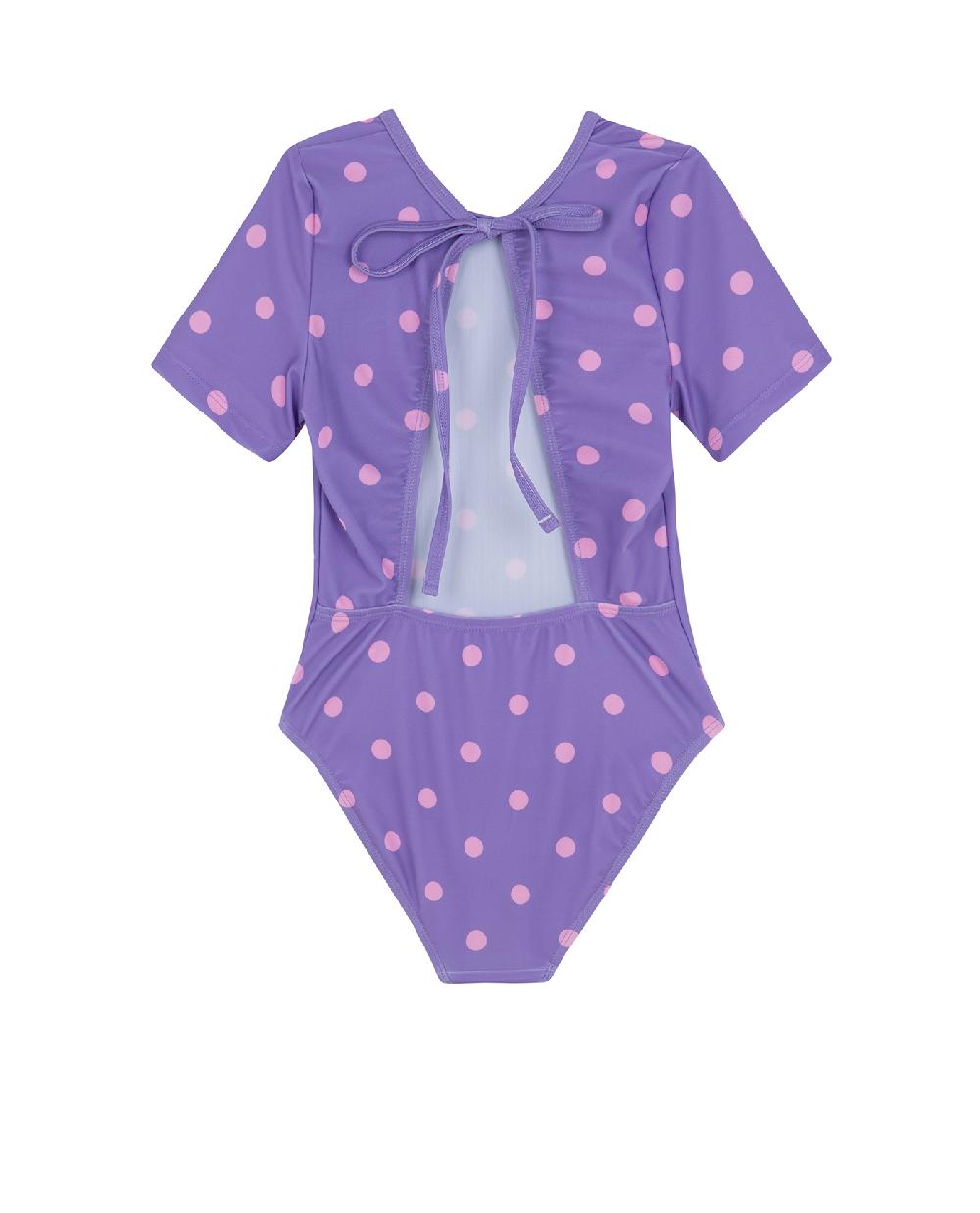 Gottex Dot Dot Dot Short Sleeve Open Tie Back One Piece Purple