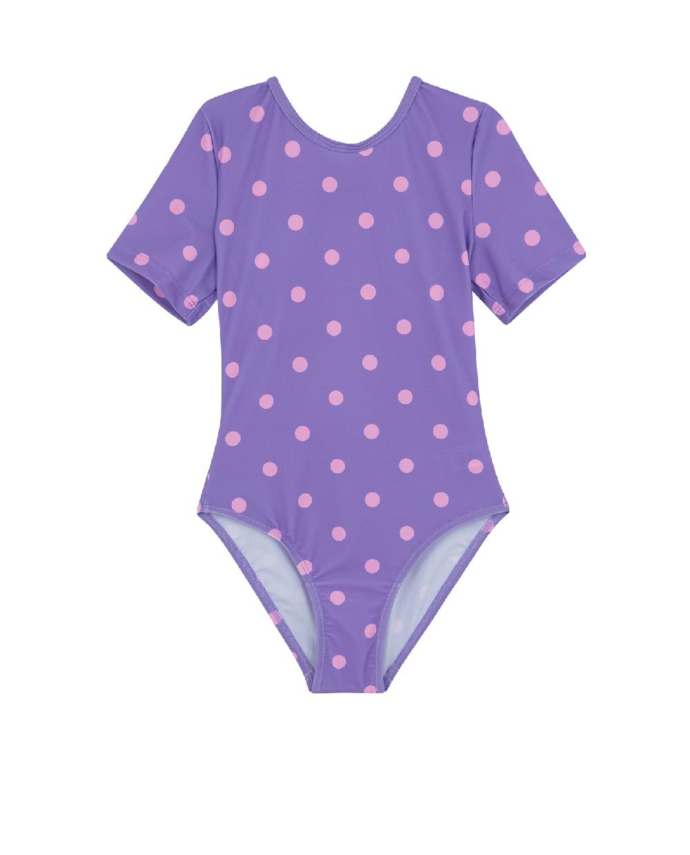 gottex Dot Dot Dot Short Sleeve Open Tie Back One Piece Purple