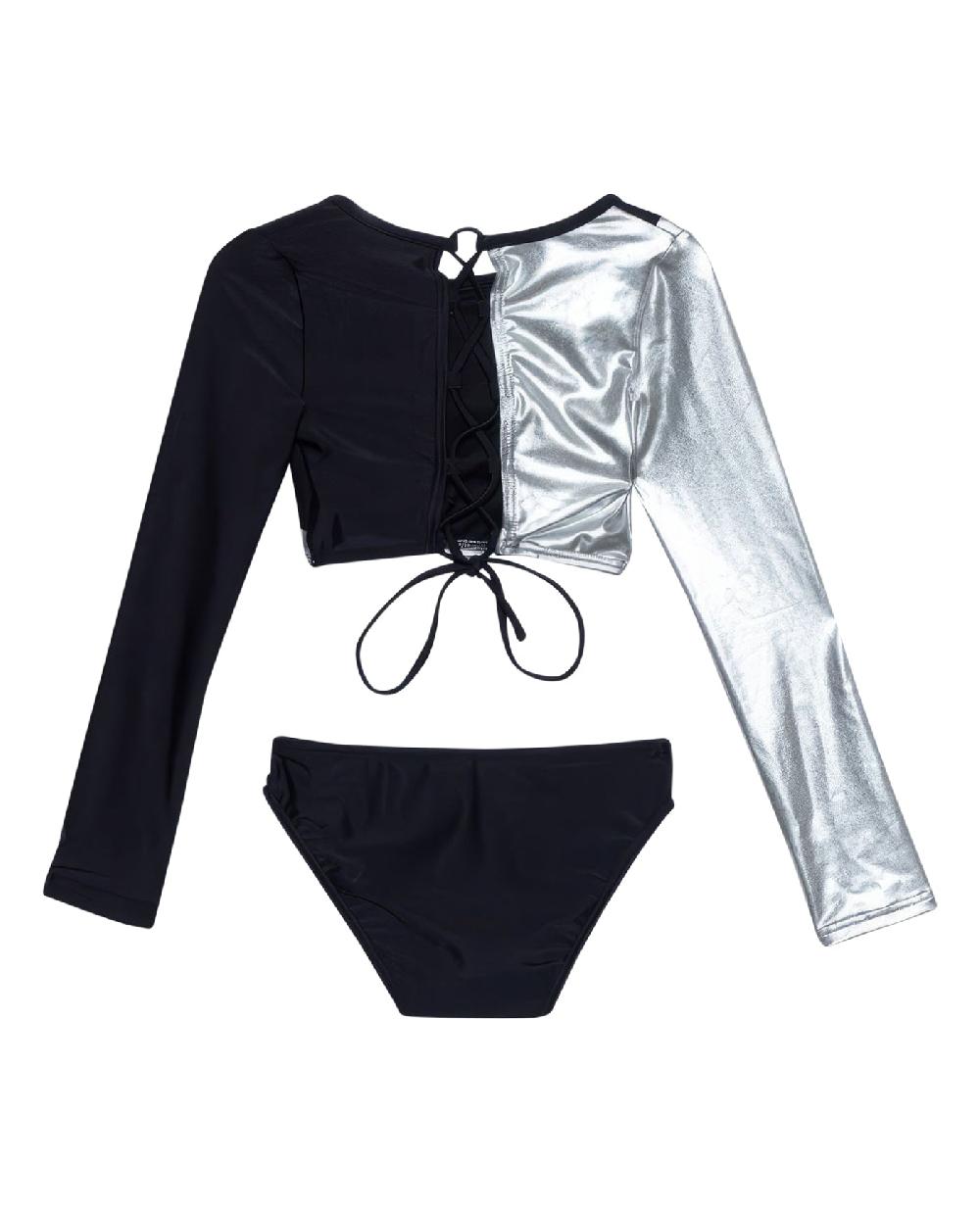 Gottex Duo Long Sleeve Cropped Rash Guard Top And Bikini Bottom Duo