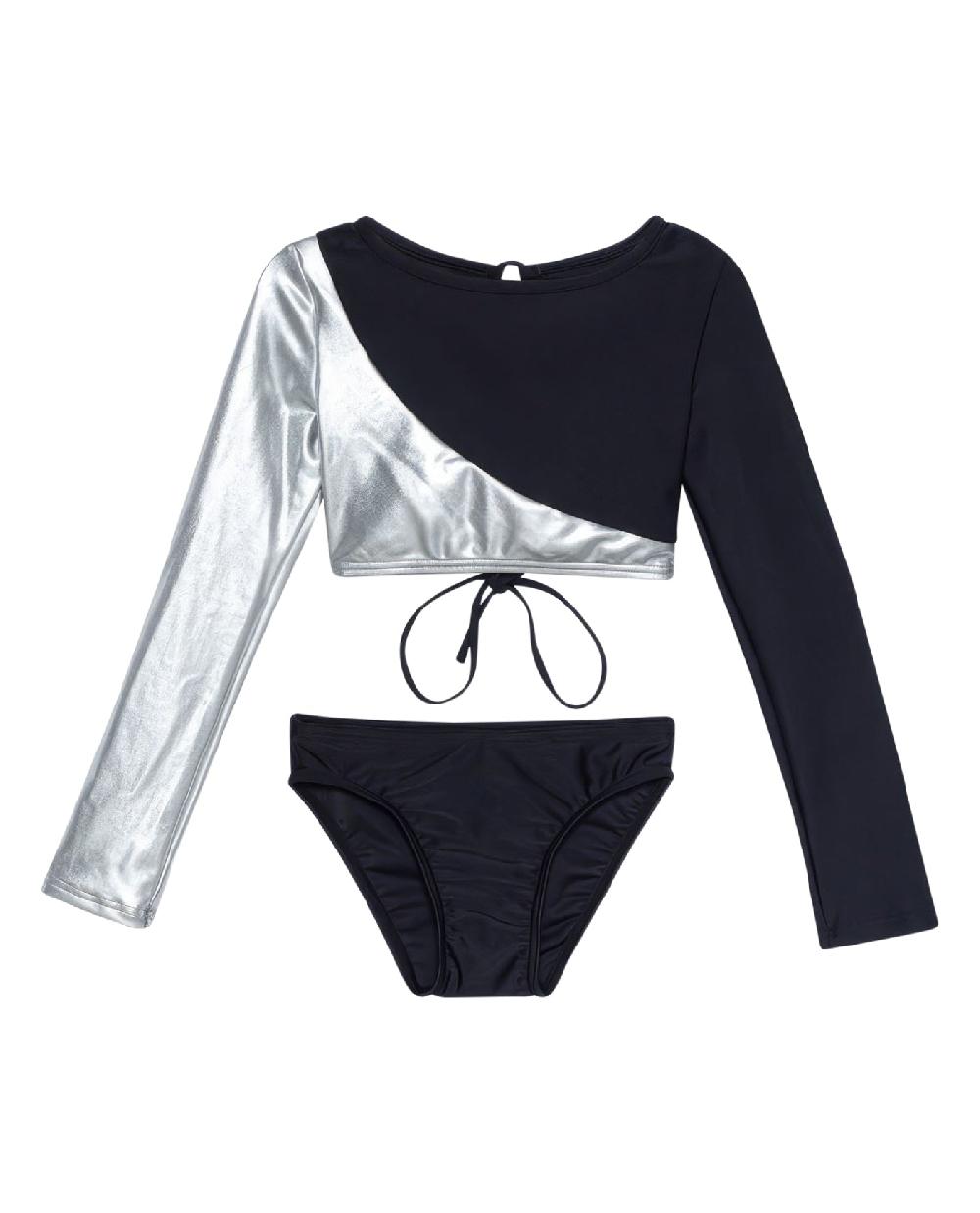 gottex Duo Long Sleeve Cropped Rash Guard Top And Bikini Bottom Duo