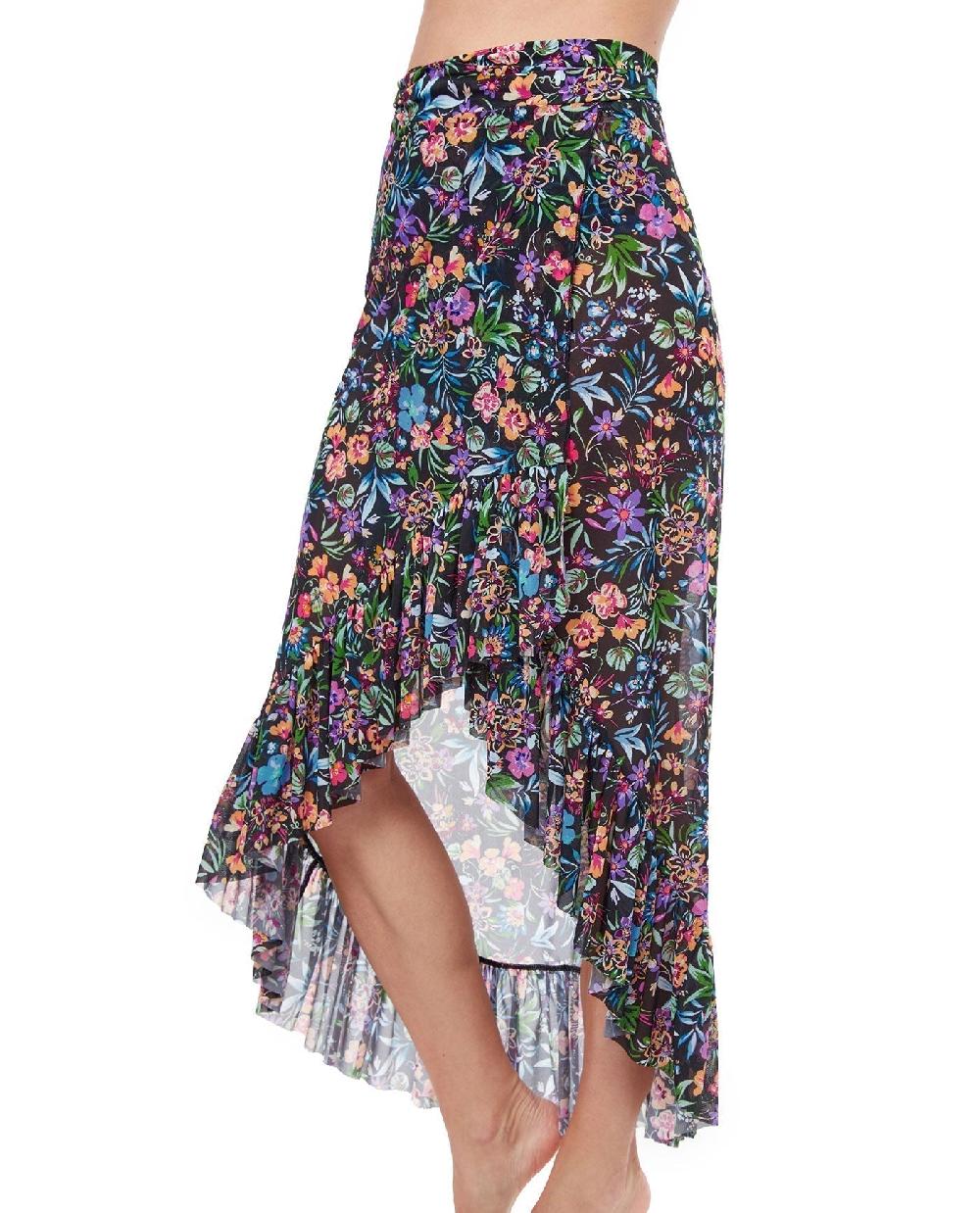 Gottex Flora Ruffled High Low Mesh Cover Up Wrap Skirt Profile