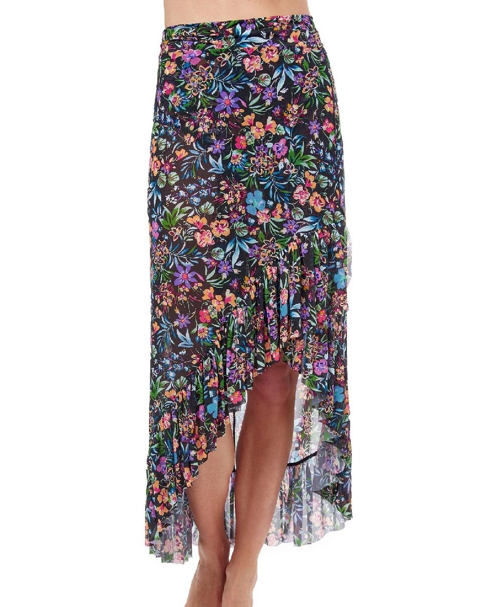 gottex Flora Ruffled High Low Mesh Cover Up Wrap Skirt Profile