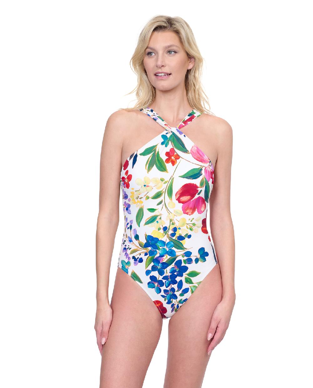 gottex Garden Dream High Neck Twist Halter One Piece Swimsuit Garden