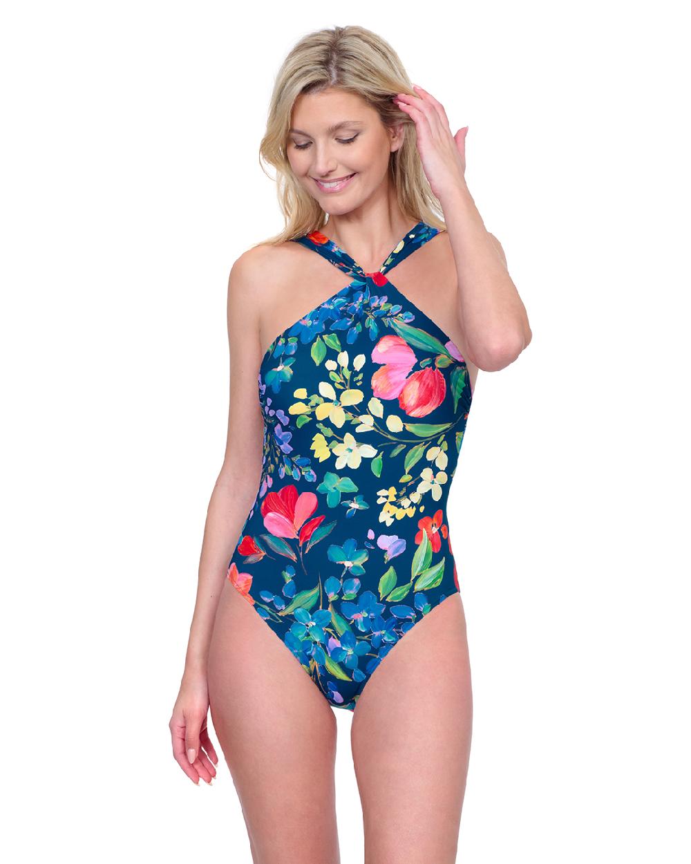 gottex Garden Dream High Neck Twist Halter One Piece Swimsuit Garden