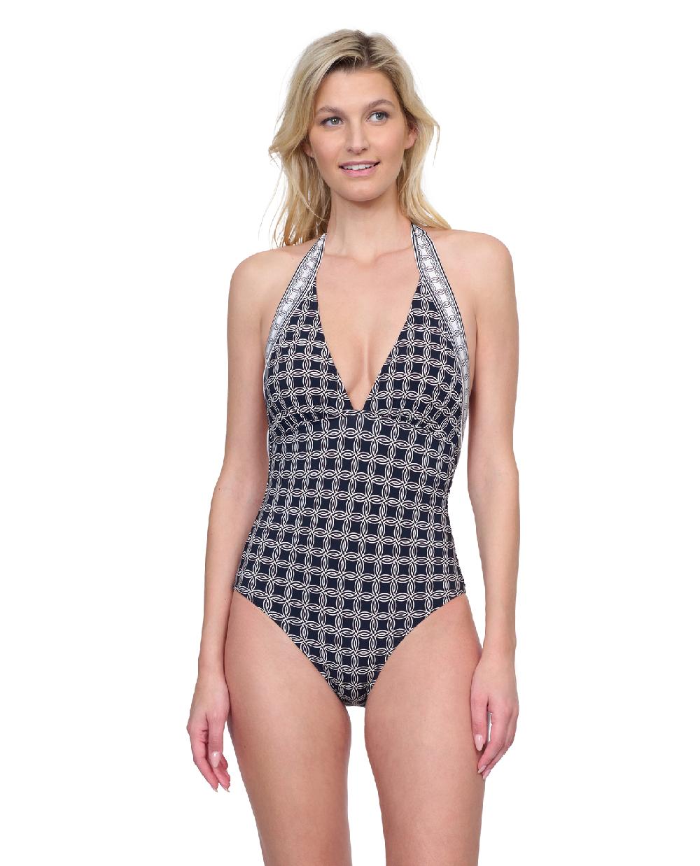 gottex Golden Chic V Neck Halter One Piece Swimsuit Golden