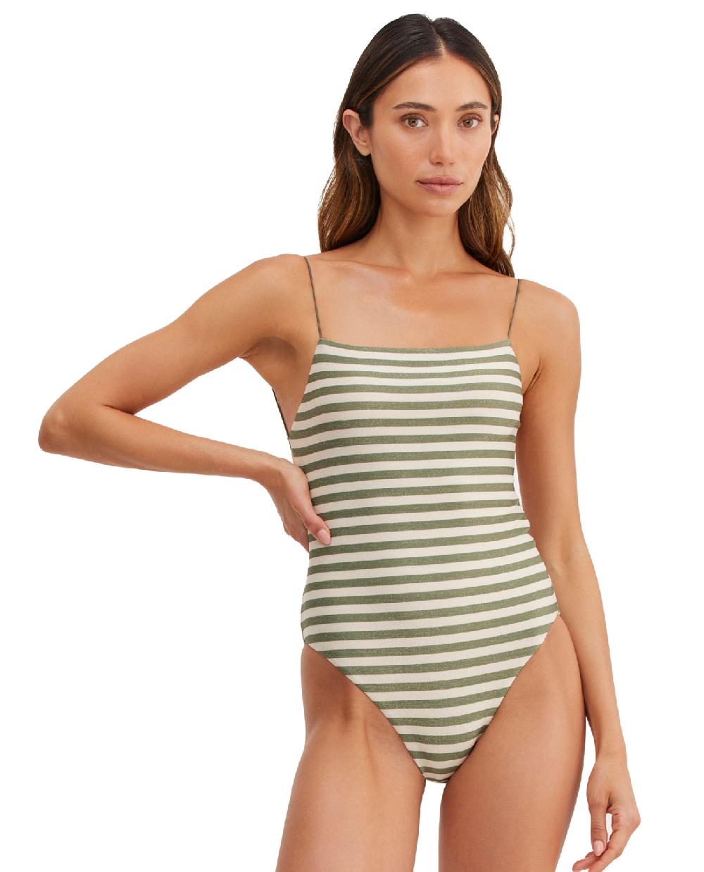 gottex Golden Hour Libi Round Neck Strappy Open Back One Piece Olive