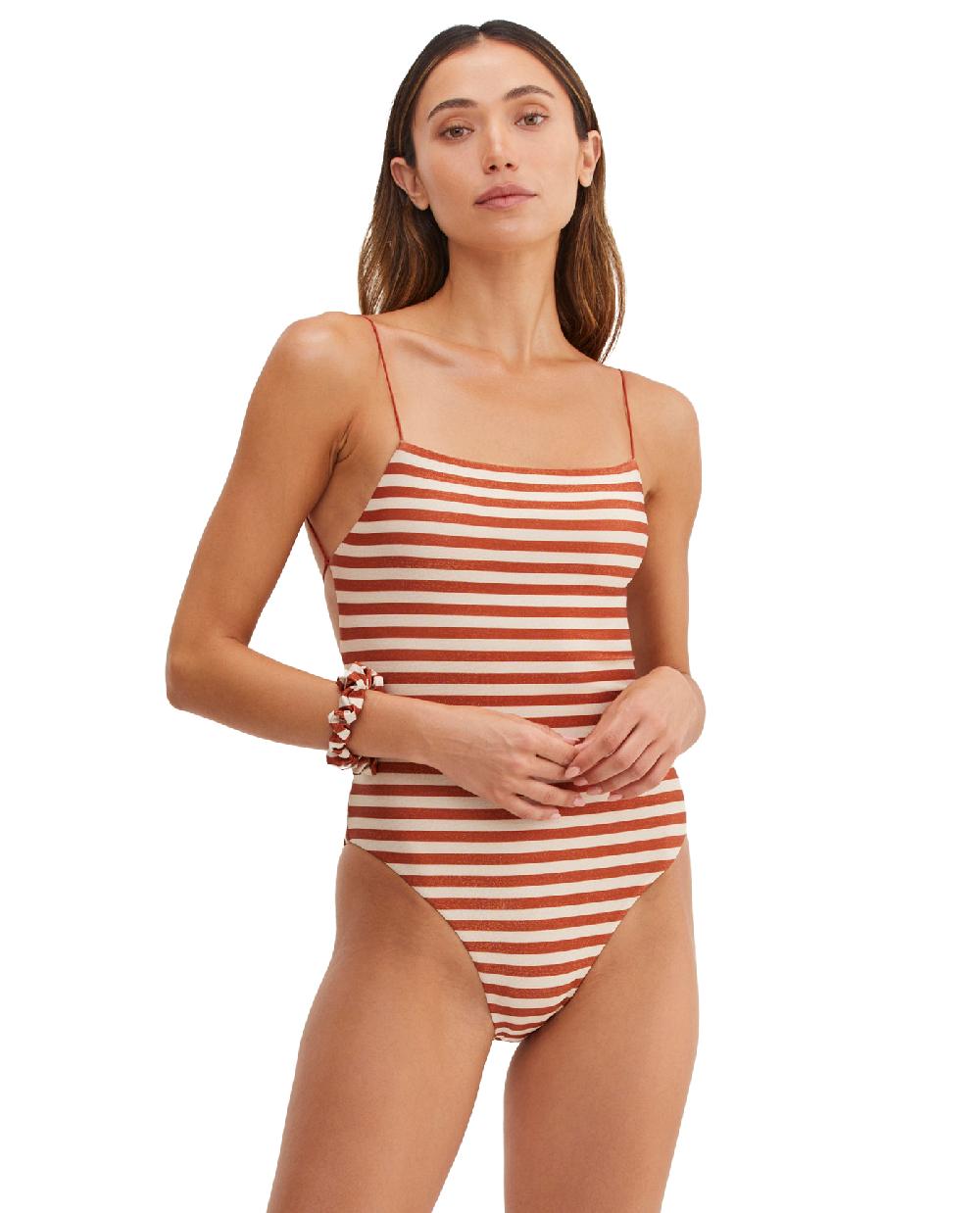 gottex Golden Hour Libi Round Neck Strappy Open Back One Piece Terracotta