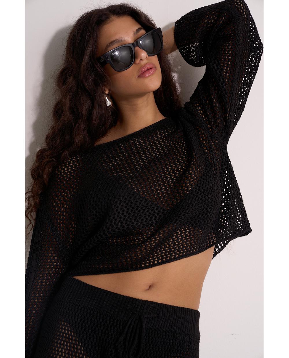 Gottex Anna Two Crochet Long Sleeve Beach Top Anna