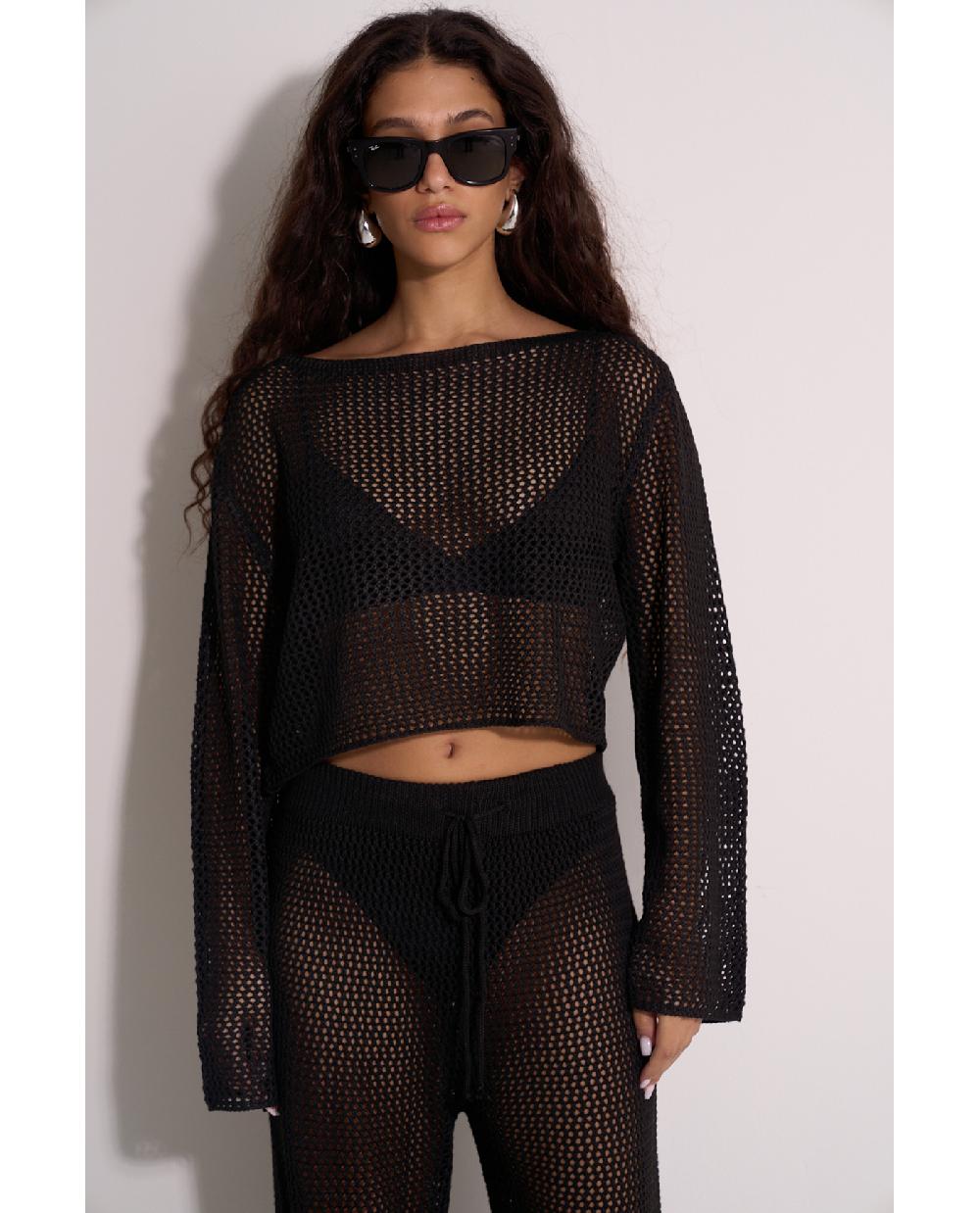 Gottex Anna Two Crochet Long Sleeve Beach Top Anna