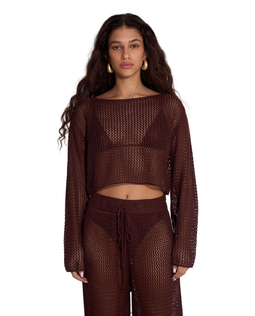 gottex Anna Two Crochet Long Sleeve Beach Top Anna