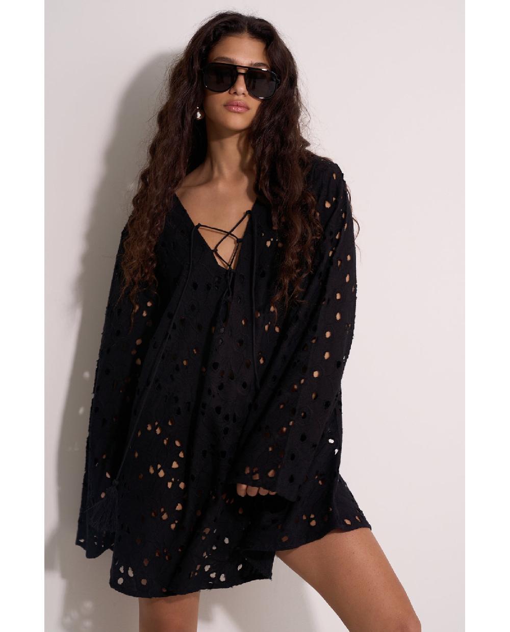 Gottex Coastal Lace Mini Dress Cover-Up Black