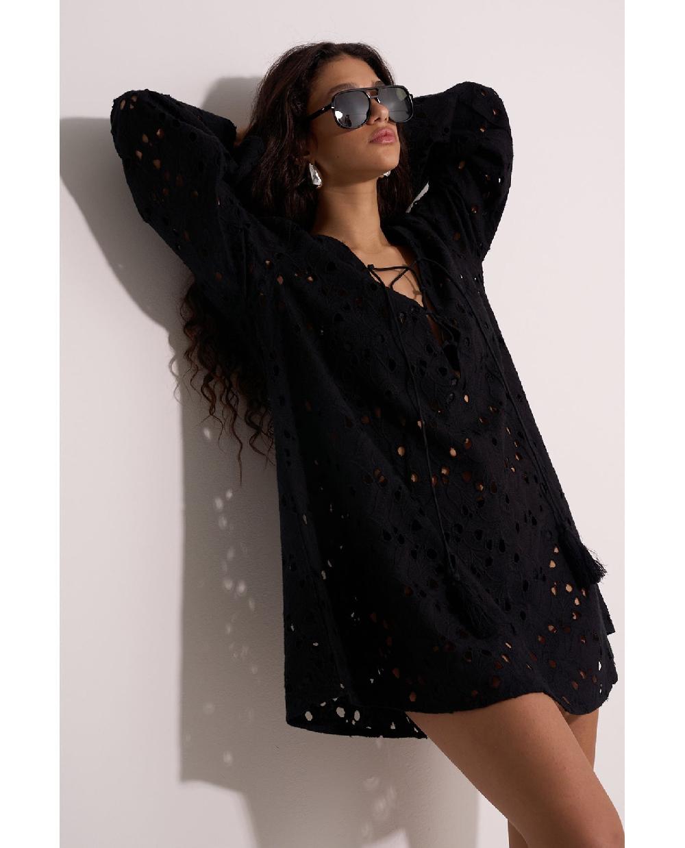 Gottex Coastal Lace Mini Dress Cover-Up Black